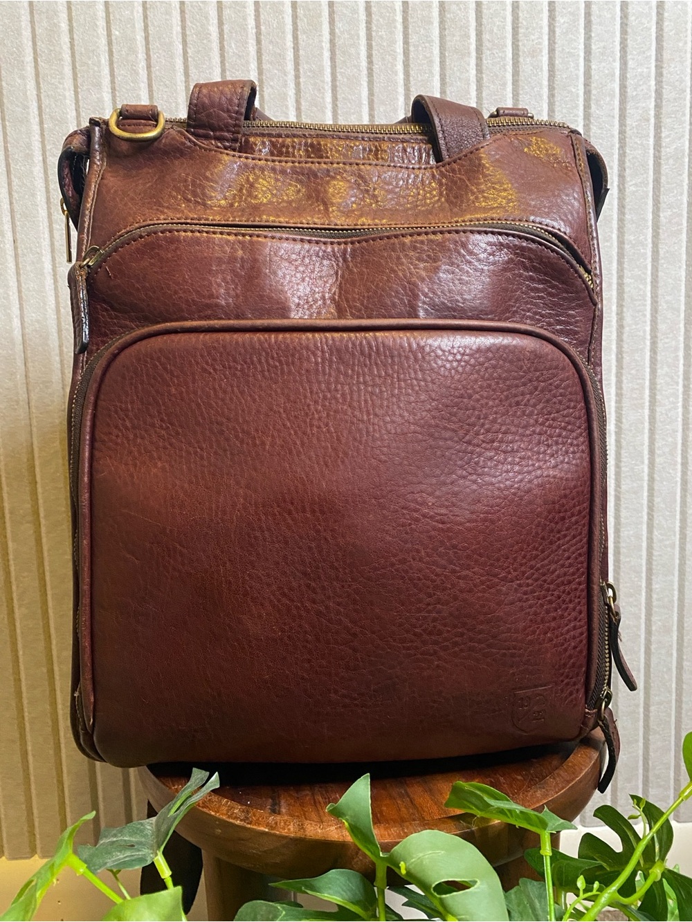Allen Edmonds Brown Pebbled Leather Backpack Briefcase Laptop Carrier Tech Bag